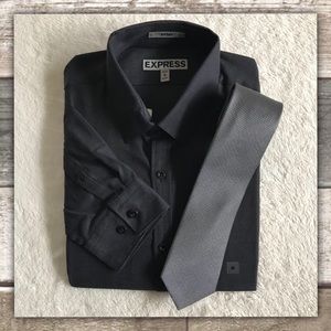 EXPRESS Mens Fitted Button Down Dress Shirt Gray